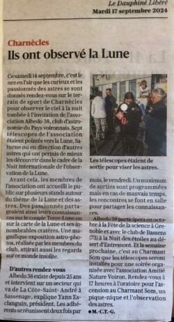 Animation "Nuit Internationale d'Observation de la Lune'. Article publié dans le Dauphiné Libéré